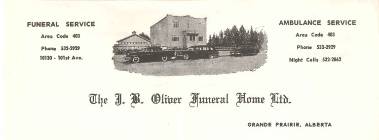 Oliver's old letterhead, THe J.B. Oliver Funeral Home LTD