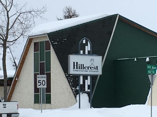 Hillcrest Mennonite Church exterior of building, located in Grande Prairie, Alberta