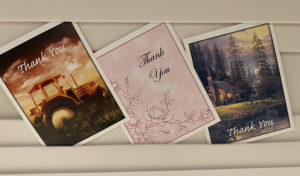 Sample of Thank you cards available at Oliver's Funeral Home Grande Prairie