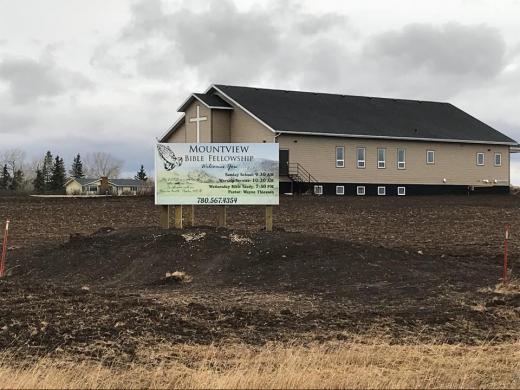 Mountview Bible Fellowship Church exterior of building, located in the County of Grande Prairie No. 1, Alberta