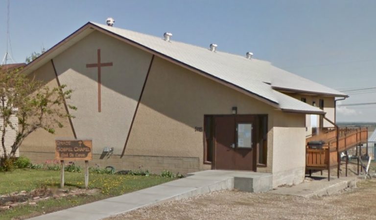 Grace Gospel Chapel exterior of building, located in Spirit River, Alberta
