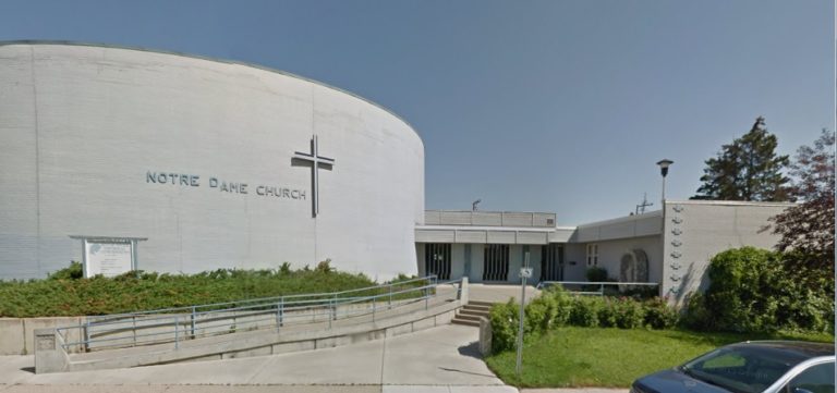 Notre Dame Catholic Church exterior of building, located in Dawson Creek, British Columbia