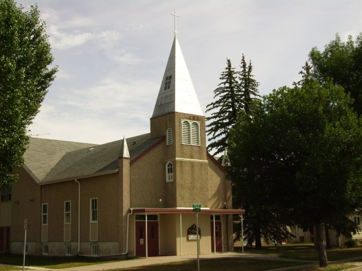 Our Lady of Peace Catholic Church exterior of building, located in Peace River, Alberta