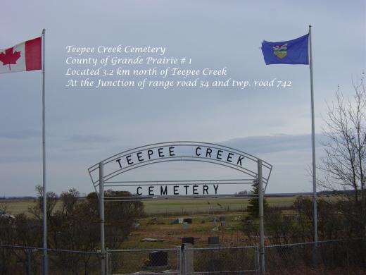 Teepee Creek Cemetery sign with the cemetery in the background