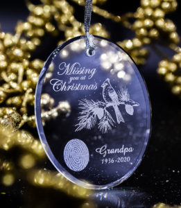 Pesonalized Christmas ornament in memory of deceased olivers funeral home grande prairie