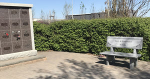 Bench to sit and remember at Oliver's Funeral Home's Columbarium in Grande Prairie, Alberta