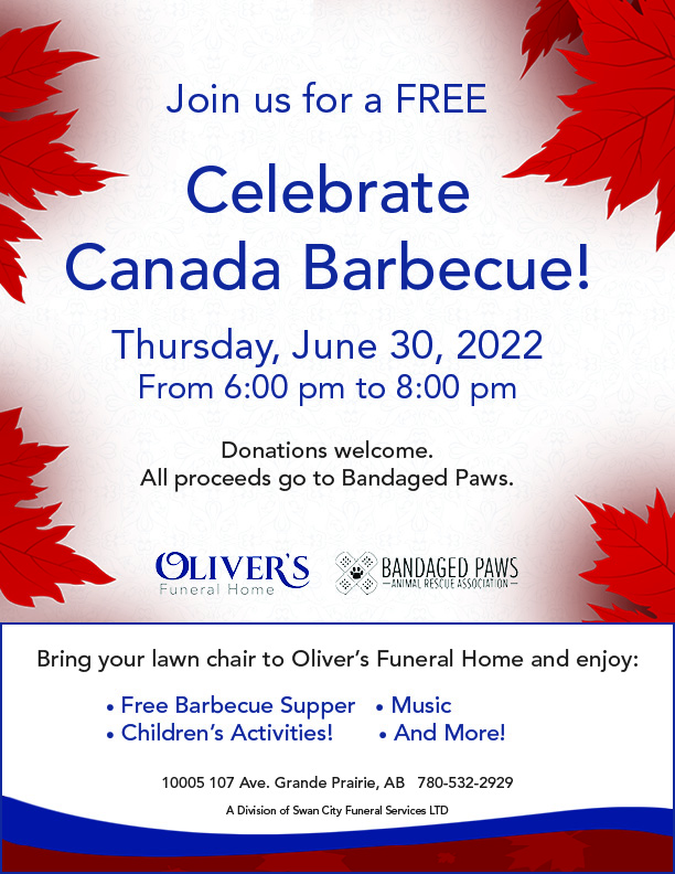 Celebrate Canada 2022 Barbecue Poster for Oliver's Funeral Home in Grande Prairie Alberta